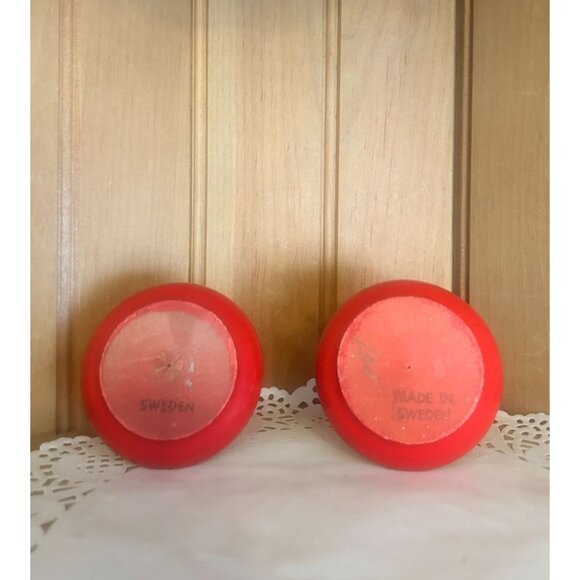 Vintage Swedish Red Hand Painted Dala Wood Candlestick Holders Floral Design - Picture 5 of 6